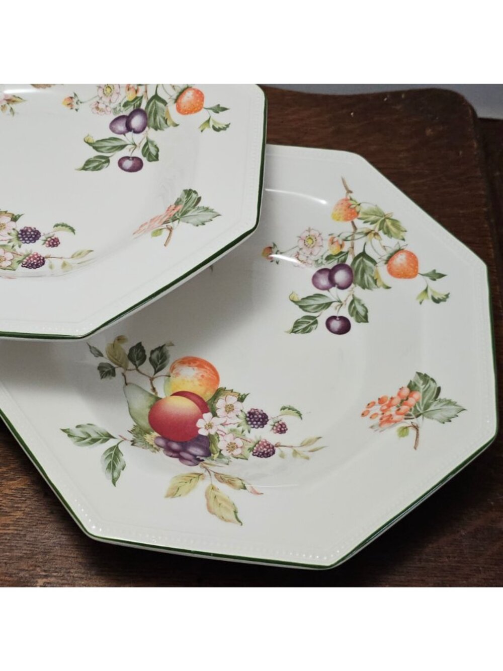 3 Johnson Brothers Fresh Fruit Bowl 9" large rim octagonal soup pasta green rim - Picture 8 of 9